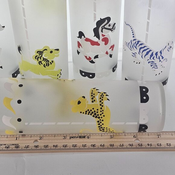 5 Libbey Merry-Go-Round Cocktail Glasses 7" satin frosted barware 1950s circus - Picture 7 of 9